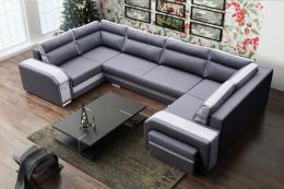 Large U-shaped sofa with bed and 3 storage compartments - ASSAN, Dark gray/light gray, 370x205