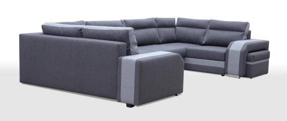 Photo Large U-shaped sofa with bed and 3 storage compartments - ASSAN, Dark gray/light gray, 370x205