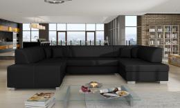 SOFÁ CAMA CON ARCÓN FORMA DE U 320 CM X 207 CM HAVANA NEGRO TELA/POLIPIEL NEGRO