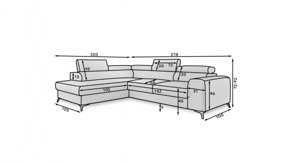 Photo Corner sofa with pull-out bed - storage - Black - 278x205 - LAURENCE