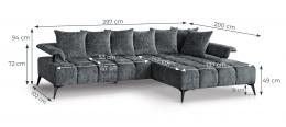 SOFÁ CHAISELONGUE CON PATAS ALTAS 297 CM X 200 VANESSA NEW L GRIS OSCURO