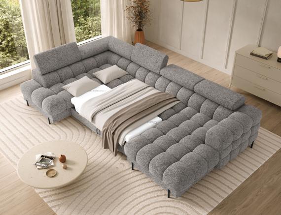 Photo Large sofa with bed | storage | U-shape | reclining headrests | high legs 355 cm x 202 cm Feraria Gray