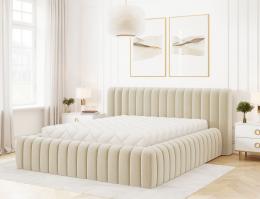Cama estructura de metal, elevación gas, + almacenamiento 140/160/180 x 200cm - CARILLA, Beige/Terciopelo