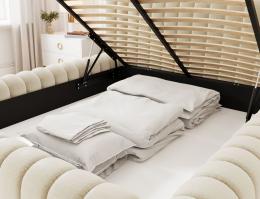 Cama estructura de metal, elevación gas, + almacenamiento 140/160/180 x 200cm - CARILLA, Beige/Terciopelo