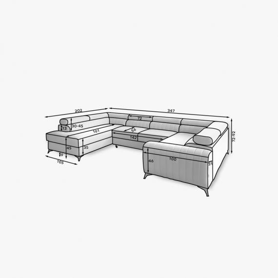 Photo Modern U-shaped sofa (2 chaise longues) with bed and storage dark gray 347x202 - LUIS
