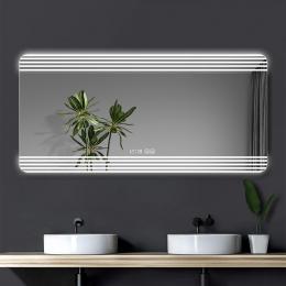 espejo de baño LED 90x50 cm con Bluetooth, antivaho y reloj digital – retroiluminado táctil moderno