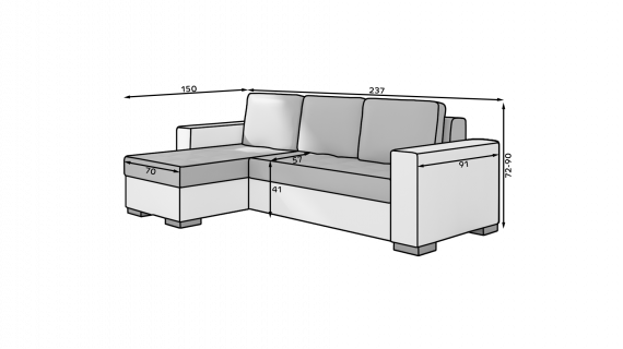 Foto SOFÁ CAMA CON DOS ARCÓNES REVERSIBLE 237 CM X 150 CM NEWARK GRIS OSCURO TELA/GRIS TELA