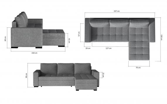 Foto SOFÁ CAMA CON DOS ARCÓNES REVERSIBLE 237 CM X 150 CM NEWARK GRIS OSCURO TELA/GRIS TELA