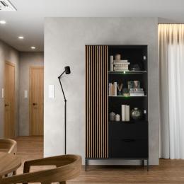 VITRINA 100 CM MEORATI NEGRO MATE/ROBLE