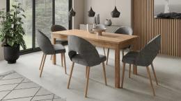 CONJUNTO MESA DE COMEDOR EXTENSIBLE 14/180 6 SILLAS RODOS 82L ROBLE/GRIS