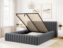 Cama estructura de metal, elevación gas, + almacenamiento 140/160/180 x 200cm - CARILLA, Gris oscuro