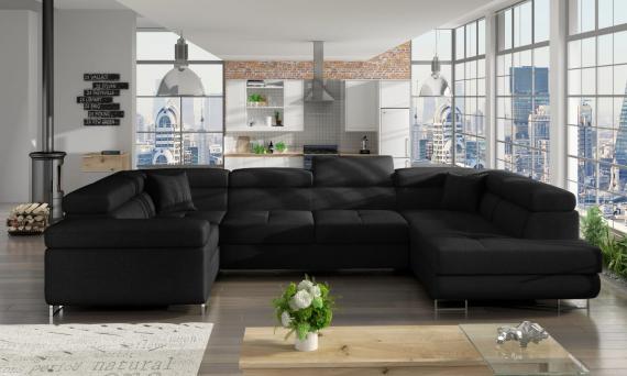 Foto SOFÁ CAMA CON ARCÓN FORMA DE U REPOSACABEZAS RECLINABLES 340 CM X 202 CM LETTO NEGRO OFERTA