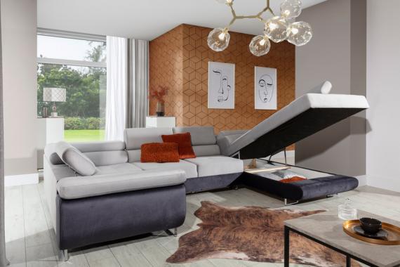 Foto SOFÁ CAMA CON ARCÓN FORMA DE U REPOSACABEZAS RECLINABLES 340 CM X 202 CM LETTO NEGRO OFERTA