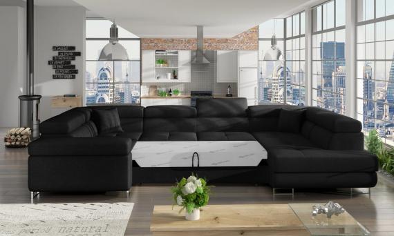 Foto SOFÁ CAMA CON ARCÓN FORMA DE U REPOSACABEZAS RECLINABLES 340 CM X 202 CM LETTO NEGRO OFERTA