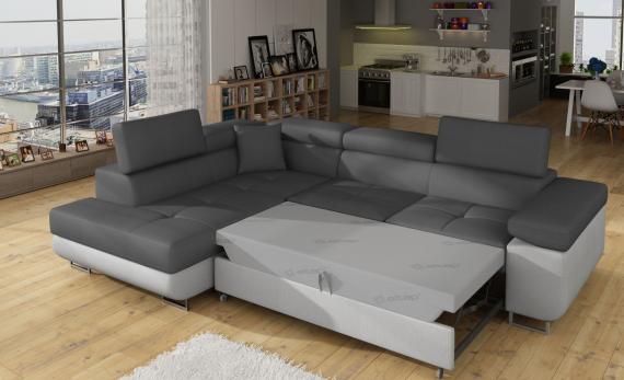 Foto Sofá cama rinconera con arcón tapizado en tela terciopelo-gris/gris claro-izquierda-272cmx204cm OFERTA - ANTON