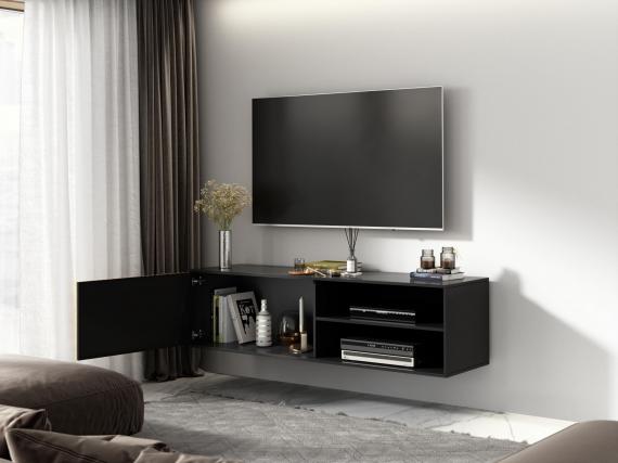 Photo TV cabinet | Television cabinet | Wall-mounted 150 cm - MEORATI, matte black-oak