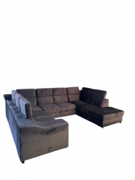 Sofá Panorámico en U ANGELA | 7 Plazas XXL con Cama y 9 Cabezales Reclinables (335 cm) gris oscuro