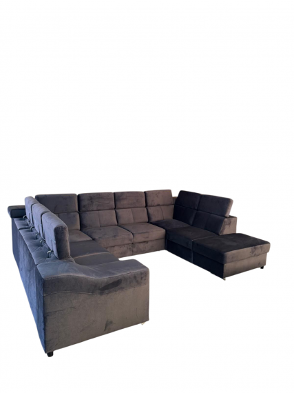 Photo U-shaped sofa - Angela. Pull-out bed and reclining headrests. 7 seats, Gray, 335x260
