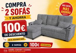 PACK 2 SOFÁS COSTA LUX - Sofá Cama Chaise Longue Reversible 3 Plazas con Arcón Tela de Pana Gris Oscuro - 100€ DTO