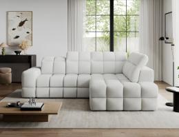 Sofá esquinero con función de cama y espacio de almacenamiento, terciopelo blanco - BRONON