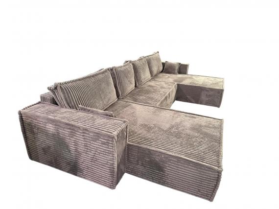 Photo U-shaped sofa bed - Light gray - corduroy fabric - 400x190 cm - AGATA U