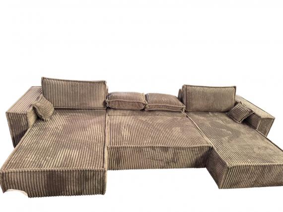 Photo U-shaped sofa bed - Light gray - corduroy fabric - 400x190 cm - AGATA U