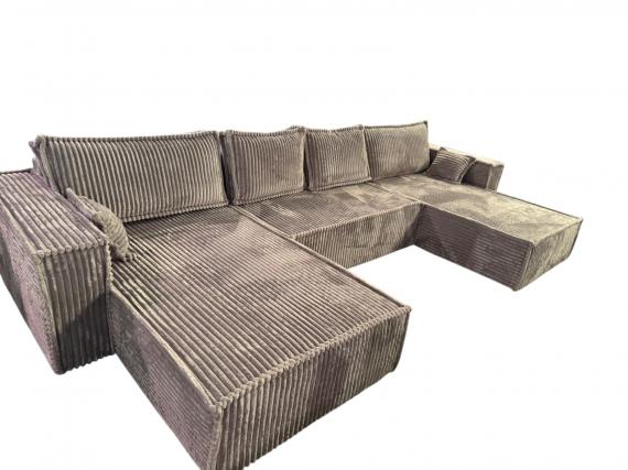 Photo U-shaped sofa bed - Light gray - corduroy fabric - 400x190 cm - AGATA U