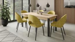 CONJUNTO MESA DE COMEDOR EXTENSIBLE 140/180 6 SILLAS RODOS 82 ROBLE/MOSTAZA