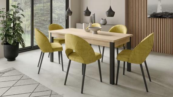 Foto CONJUNTO MESA DE COMEDOR EXTENSIBLE 140/180 6 SILLAS RODOS 82 ROBLE/MOSTAZA