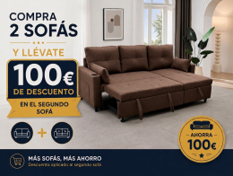 PACK 2 SOFÁS COSTA LUX - Sofá Cama Chaise Longue Reversible 3 Plazas con Arcón Marrón - 100€ DTO