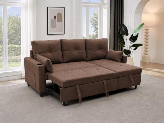 Photo 2-SOFA PACK - 3-Seater Reversible Chaise Longue Sofa Bed with Storage, brown - COSTA LUX €100 OFF