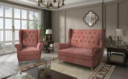 CONJUNTO DE SÁLON SOFÁ LINEAL 2 PLAZAS I PATAS ALTAS Y UN SILLON AROS ROSA