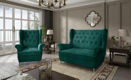CONJUNTO DE SÁLON SOFÁ LINEAL 2 PLAZAS I PATAS ALTAS Y UN SILLON AROS VERDE OSCURO