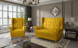 CONJUNTO DE SÁLON SOFÁ LINEAL 2 PLAZAS I PATAS ALTAS Y UN SILLON AROS AMARILLO