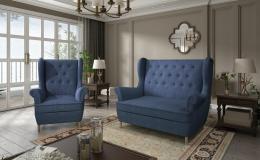 CONJUNTO DE SÁLON SOFÁ LINEAL 2 PLAZAS I PATAS ALTAS Y UN SILLON AROS AZUL OSCURO