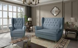 CONJUNTO DE SÁLON SOFÁ LINEAL 2 PLAZAS I PATAS ALTAS Y UN SILLON AROS TURQUESA