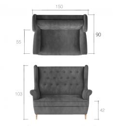 CONJUNTO DE SÁLON SOFÁ LINEAL 2 PLAZAS I PATAS ALTAS Y UN SILLON AROS VERDE