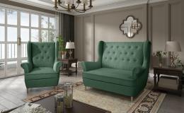 CONJUNTO DE SÁLON SOFÁ LINEAL 2 PLAZAS I PATAS ALTAS Y UN SILLON AROS VERDE