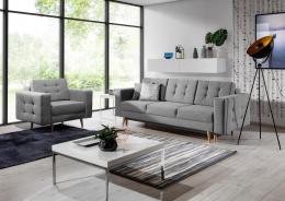 CONJUNTO 3+1: SOFÁ CAMA TRES PLAZAS I SILLON MODELO ASGARD GRIS CLARO