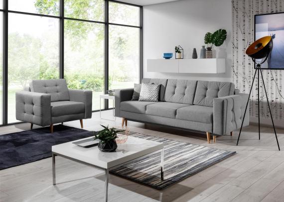 Photo Set 3 + 1 sofa bed + armchair - light gray - ASGARD