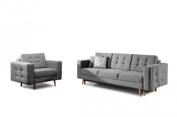 Photo Set 3 + 1 sofa bed + armchair - light gray - ASGARD