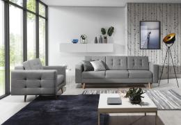CONJUNTO 3+1: SOFÁ CAMA TRES PLAZAS I SILLON MODELO ASGARD GRIS CLARO