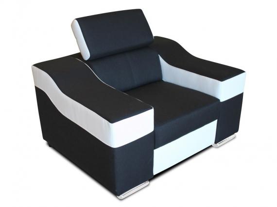 Foto Sillón con reposacabezas reclinable y brazos anchos – Eva, Tela y polipiel, Negro y blanco