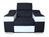 Foto Sillón con reposacabezas reclinable y brazos anchos – Eva, Tela y polipiel, Negro y blanco