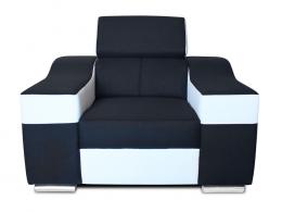 Sillón con reposacabezas reclinable y brazos anchos – Eva, Tela polipiel, Negro blanco