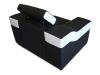 Foto Sillón con reposacabezas reclinable y brazos anchos – Eva, Tela y polipiel, Negro y blanco