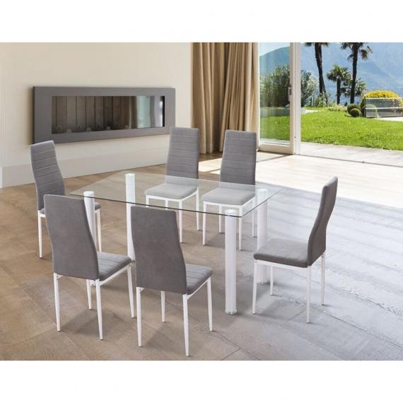 Photo Chair upholstered in cotton-padded microfiber fabric – Yuri, white, set of 6 chairs