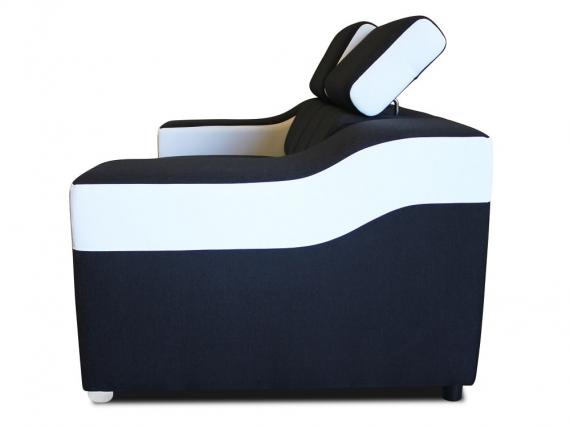 Photo 2-seater sofa with reclining headrests and wide arms – Eva, Fabric / faux leather, Black / White