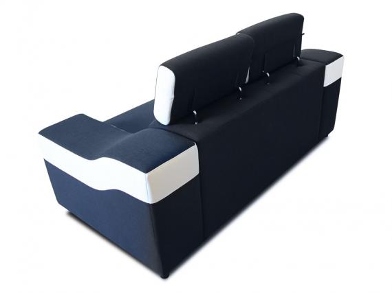 Photo 2-seater sofa with reclining headrests and wide arms – Eva, Fabric / faux leather, Black / White
