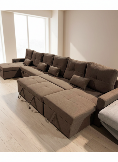 Photo Sofa 2 beds + 2 storage compartments + USB + Type-C + cup holders - 406cm x 130cm - COSTA U XXL